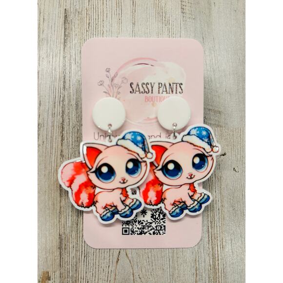 Adorable LPS Littlest Pet Shop kitty cat Christmas Earrings NEW - Picture 1 of 1